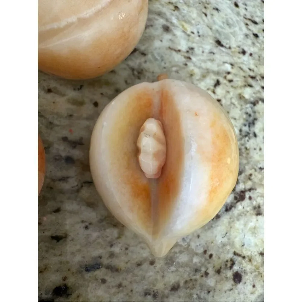 Vintage Alabaster Stone Fruit – Set of 3 Hand-Carved Realistic Decorative Fruit